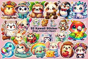 Kawaii Sticker Mega Animals Clipart, an Illustration by Sublimation Artist