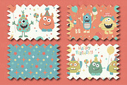 Monster party clipart & paper set, an Illustration by Poppymoondesign (Thumbnail 4 of 5)