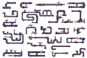 Set of cartoon water pipes with, an Illustration by LadadikArt