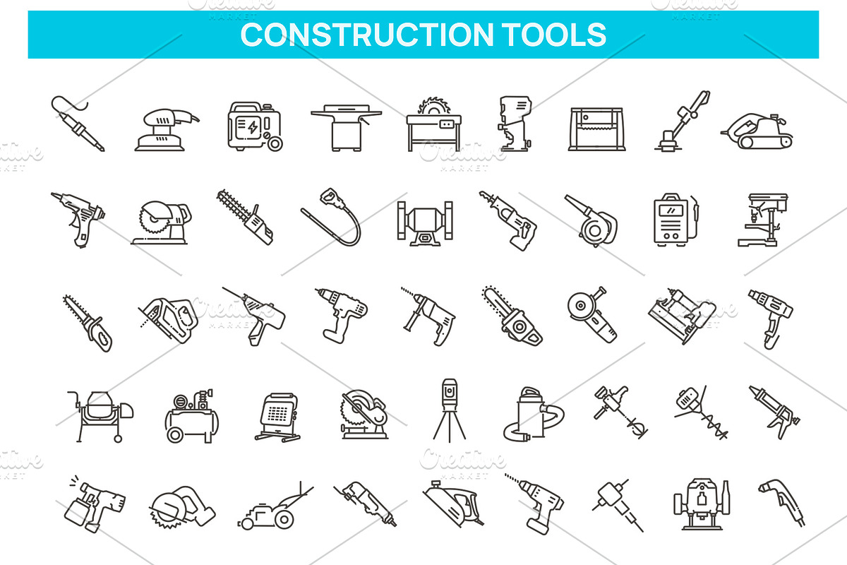 Work and construction tools, an Outline Icon by Tettygreen (Photo 1 of 2)