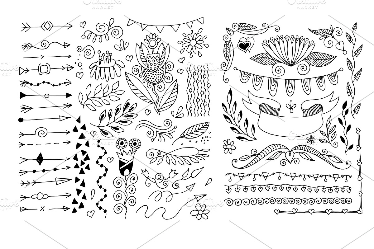 800+ DOODLE ELEMENTS SET, a Templates & Theme by karakotsya (Photo 8 of 24)