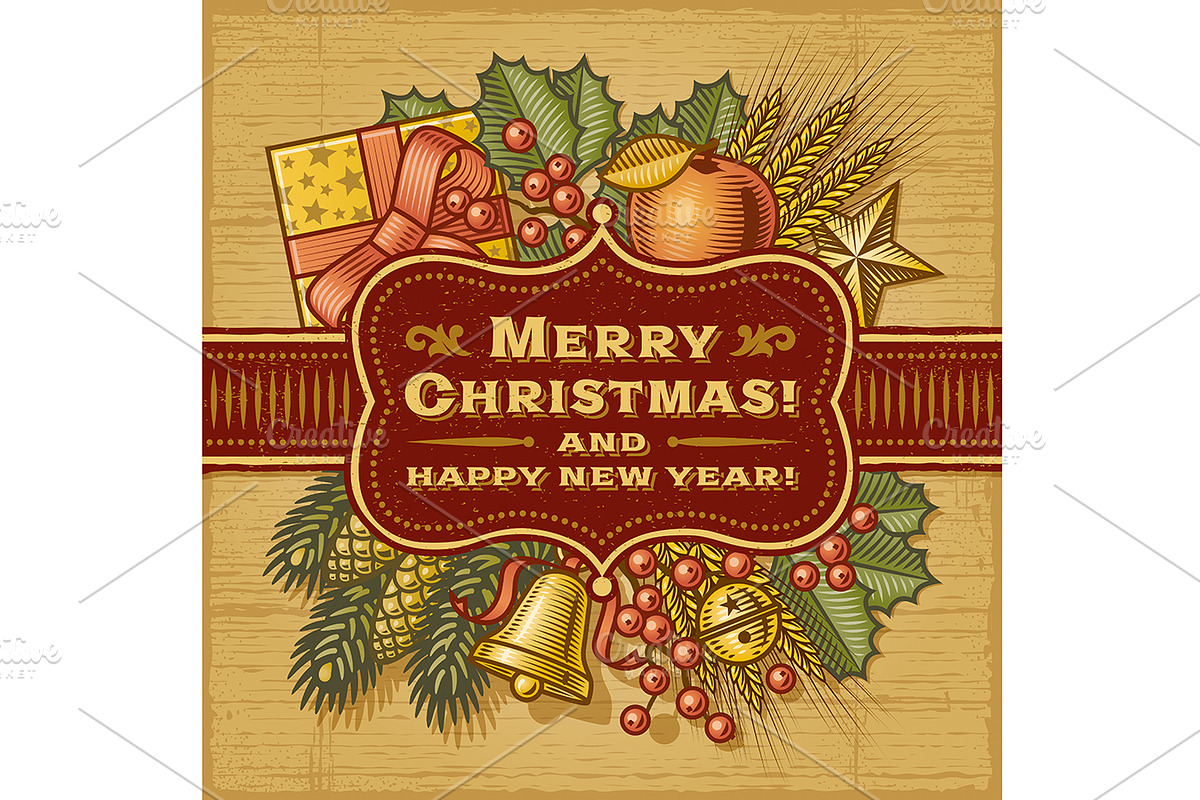 Merry Christmas Retro Card, a Decorative Illustration by Retro Graphics (Photo 2 of 2)