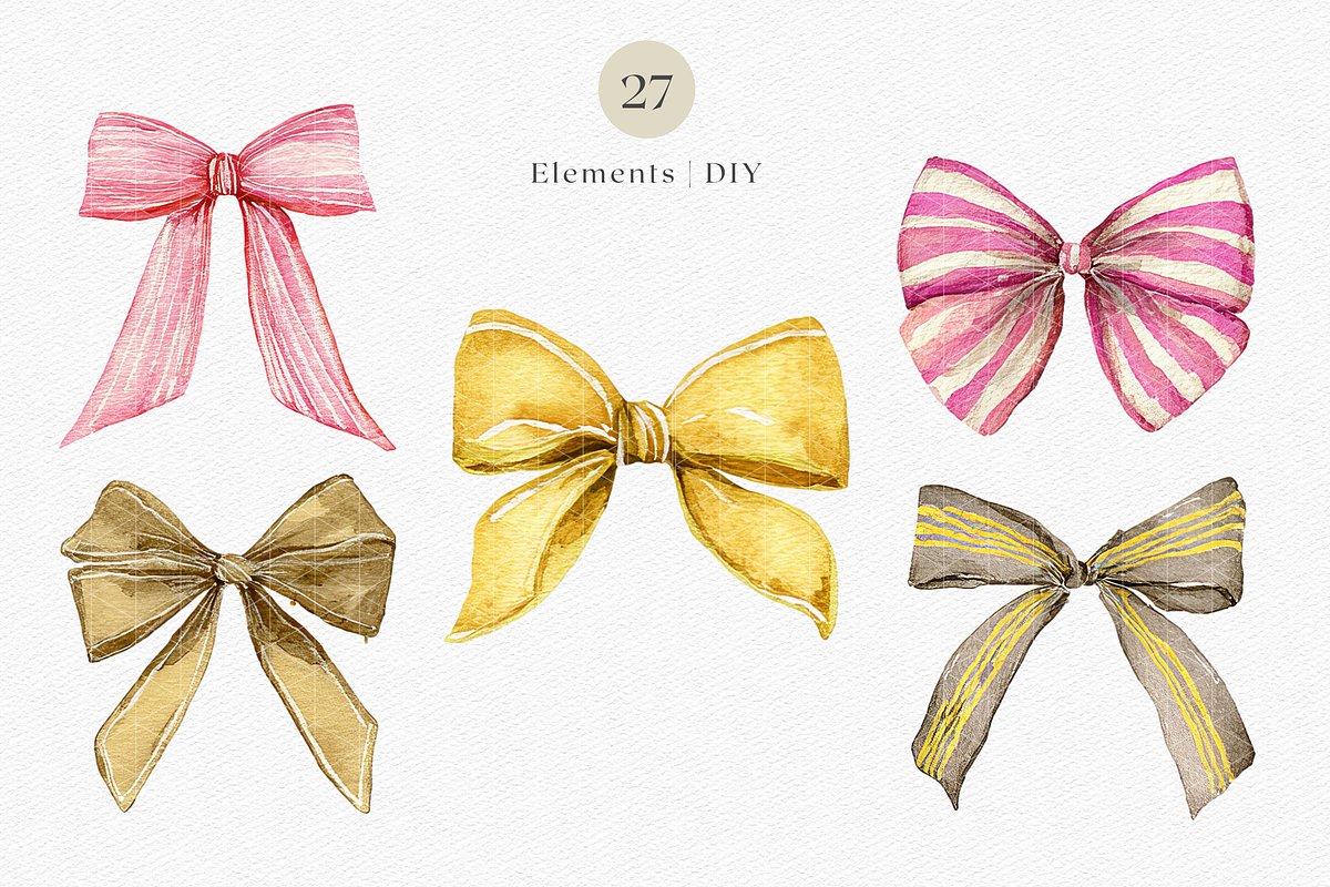 Watercolor Bow Clipart, a Decorative Illustration by ThaismotaCreativeCo (Photo 3 of 7)
