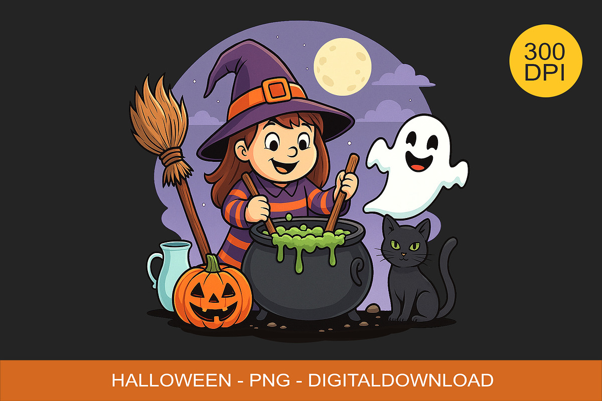 Cute Halloween Witch Cauldron., a Decorative Illustration by kaisorn (Photo 1 of 6)