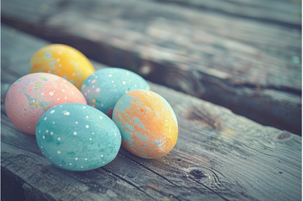 Colorful Easter eggs on wooden desk, a Holiday Photo by Nature and travel