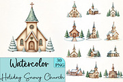 Holiday Snowy Church Clipart, an Illustration by CrexoraLab (Thumbnail 1 of 5)