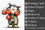 Whimsical Cat Tulips Drawing Clipart, a Seasonal Illustration by Canvas Craft (Thumbnail 3 of 10)