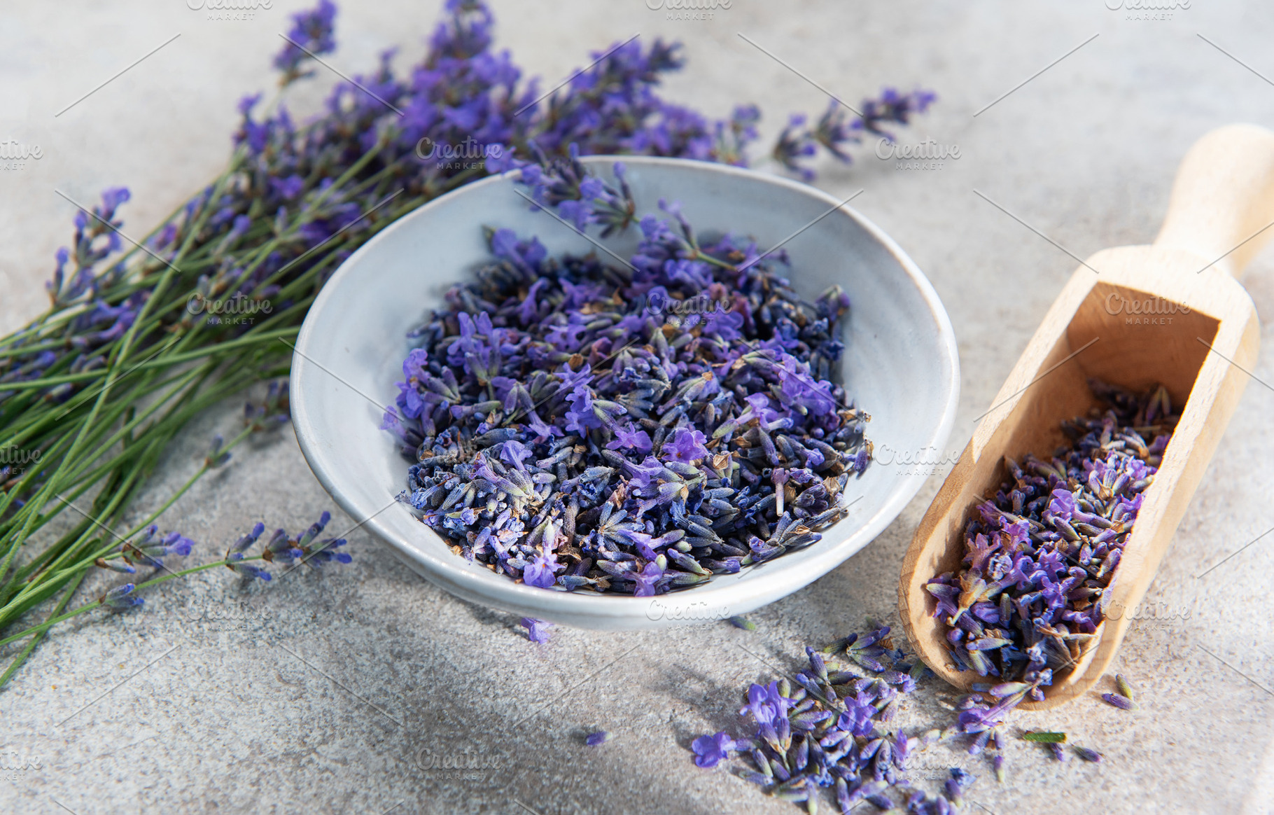 Lavender buds in bowl and scoop for aromatherapy, a Health & Medical Photo by Olena Rudo