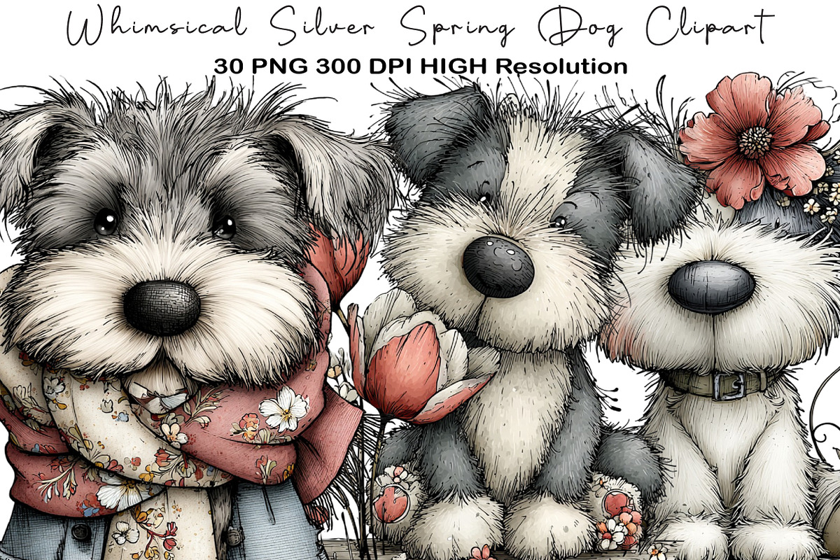 Whimsical Silver Spring Dog Clipart, an Illustration by Black Bird Studio (Photo 1 of 5)