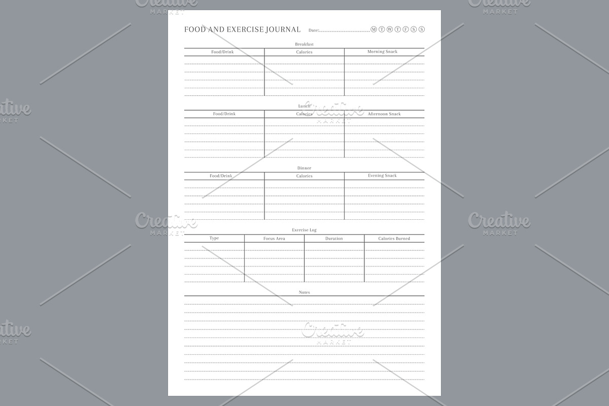 Food And Exercise Self Care Planner, a Stationery Template by shahsoft (Photo 2 of 4)