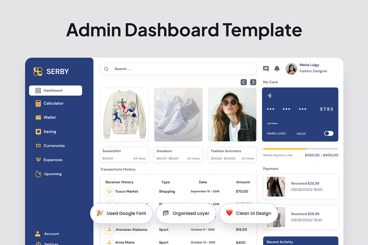 SERBY- Fashion Admin Dashboard, an UI Kit Template by SquidPixey (Photo 2 of 5)