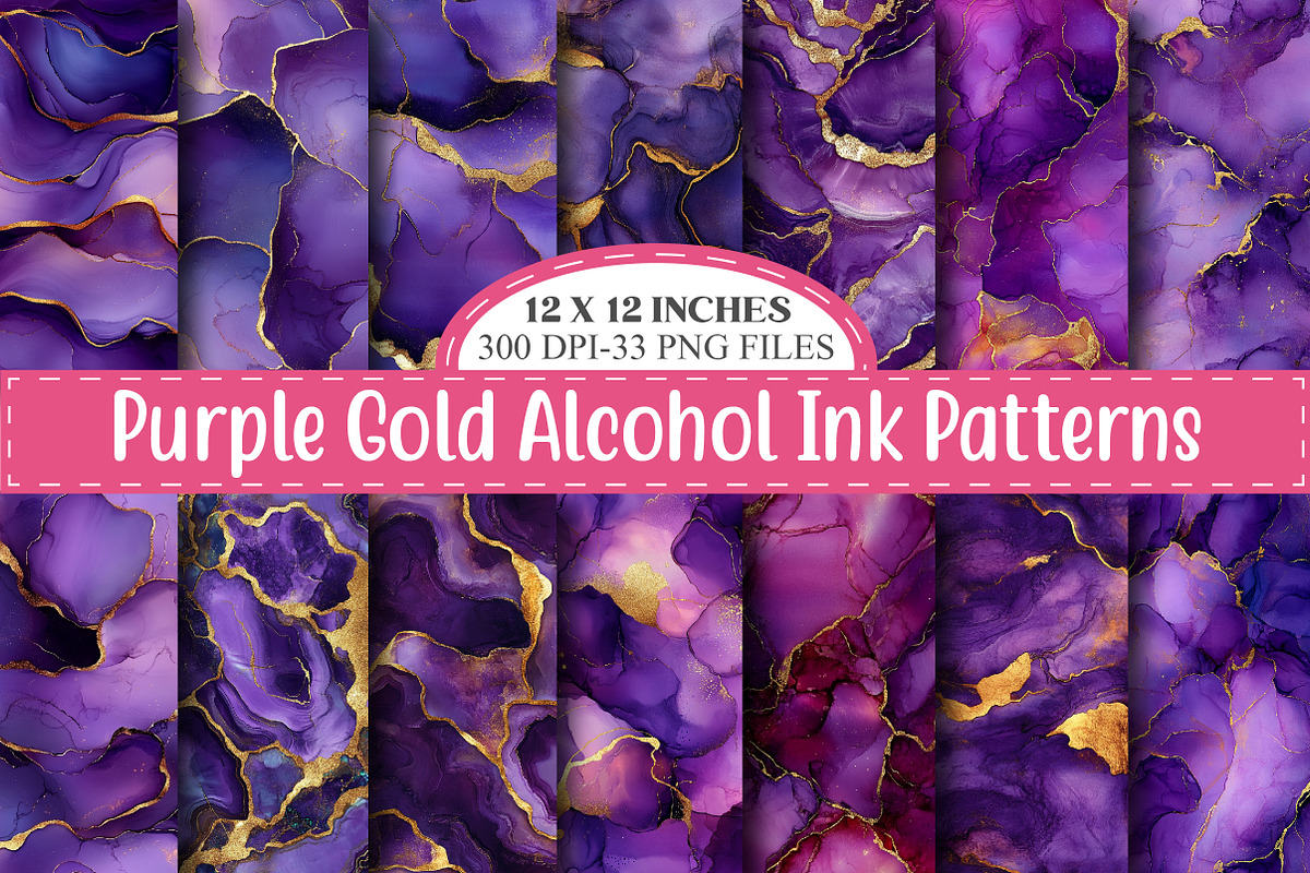 Purple Gold Alcohol Ink Digital, a Pattern Graphic by designcity5 (Photo 1 of 5)