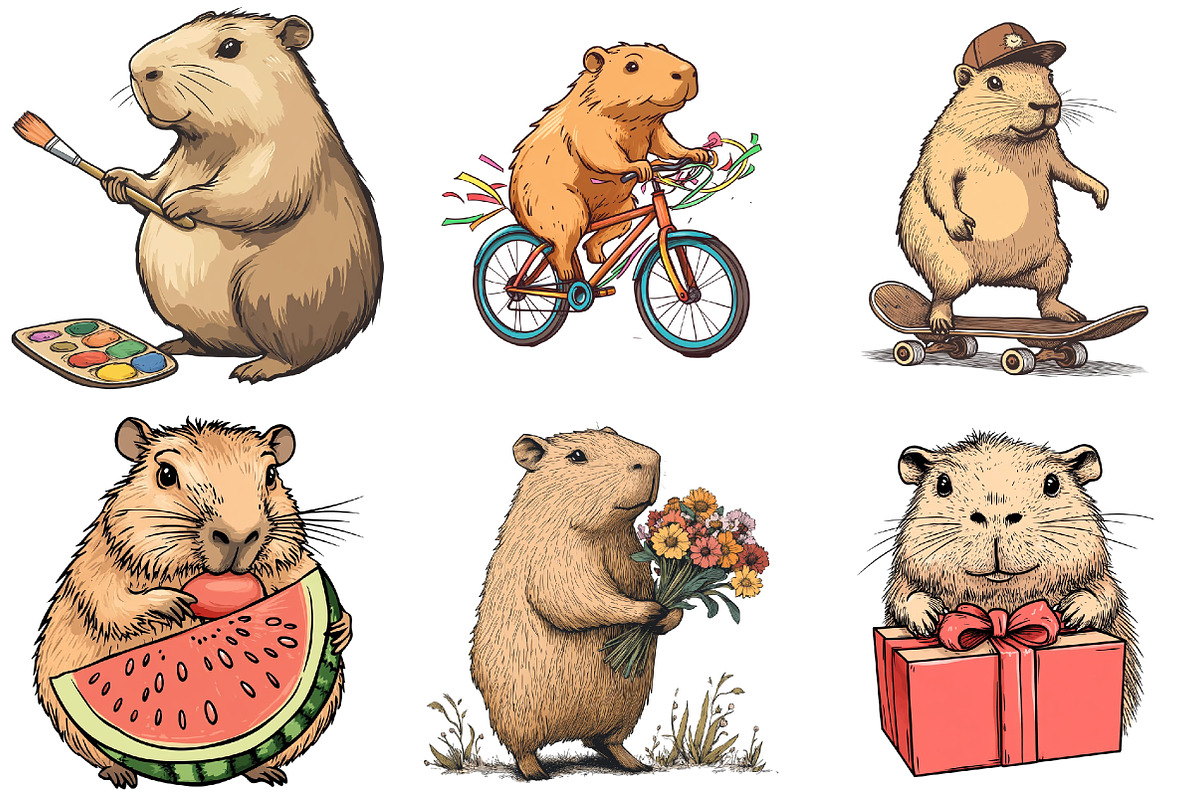 Watercolor Capybara Clipart, an Illustration by Watercolor design (Photo 4 of 4)