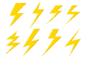 Yellow pixel lightning bolt set, a Decorative Illustration by Tati_Kli