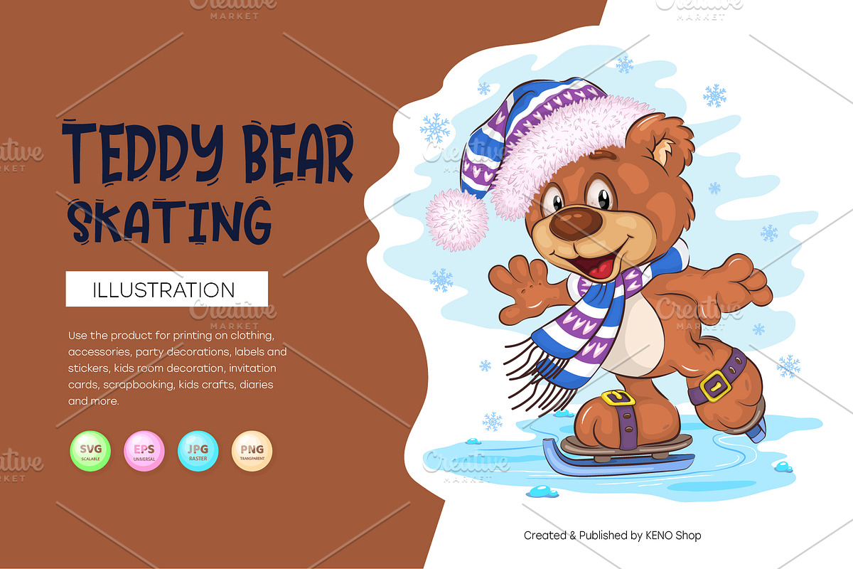 Cartoon Teddy Bear Skating., an Animal Illustration by KENO Mascots (Photo 1 of 3)