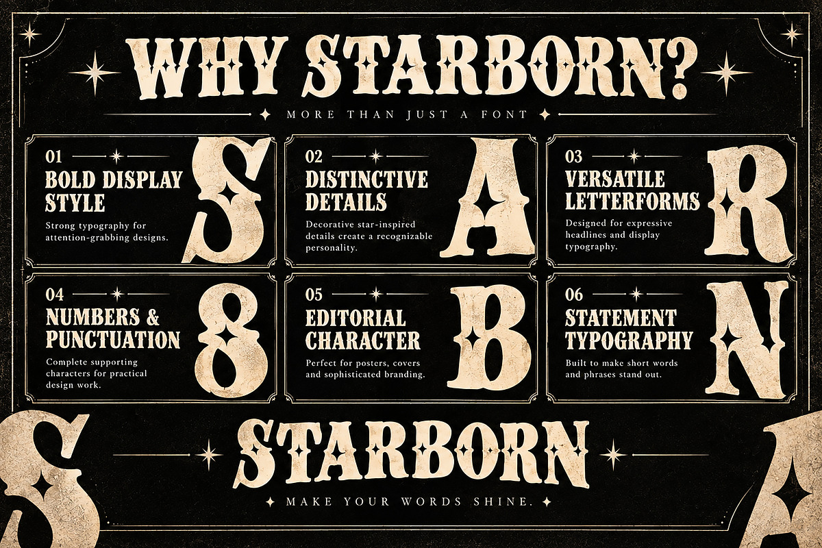 Starborn – Bold Vintage Display Font, a Serif Font by Wow Magic (Photo 2 of 5)