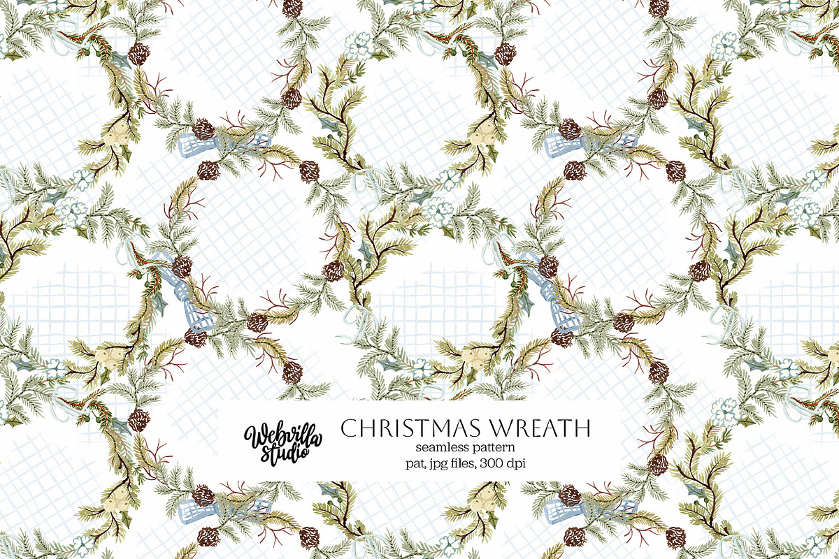 Christmas Wreath Watercolor Pattern, a Pattern Graphic by Webvilla Studio (Photo 1 of 4)
