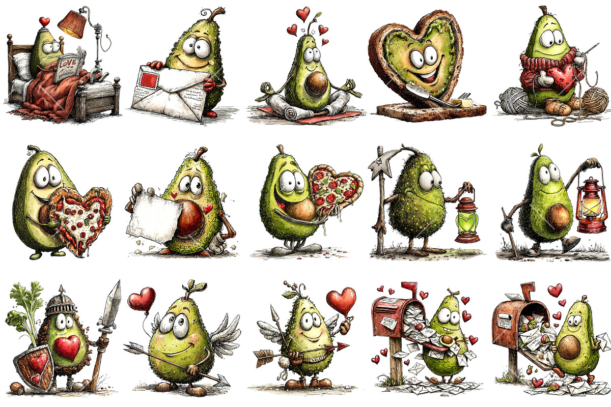 Quirky Valentine's Avocado Clipart, an Illustration by OK Design (Photo 3 of 6)