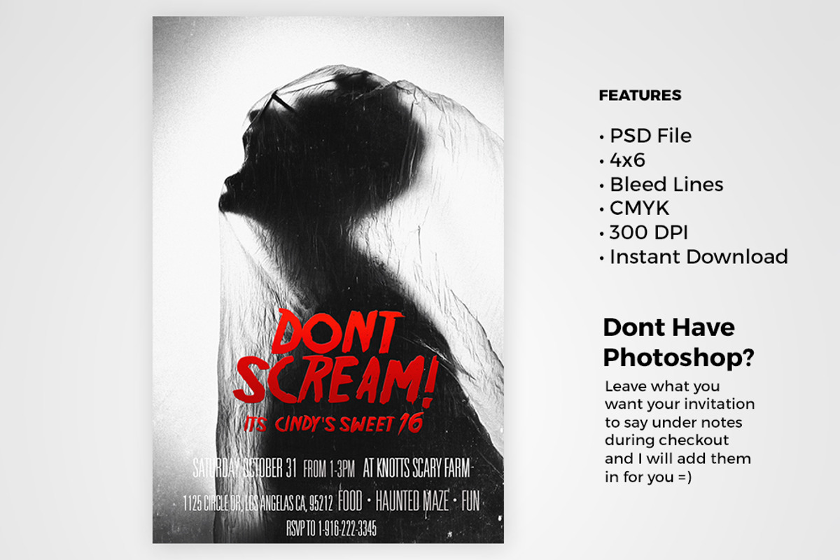 Dont Scream Horror invitation, an Invitation Template by 1208designs (Photo 2 of 4)