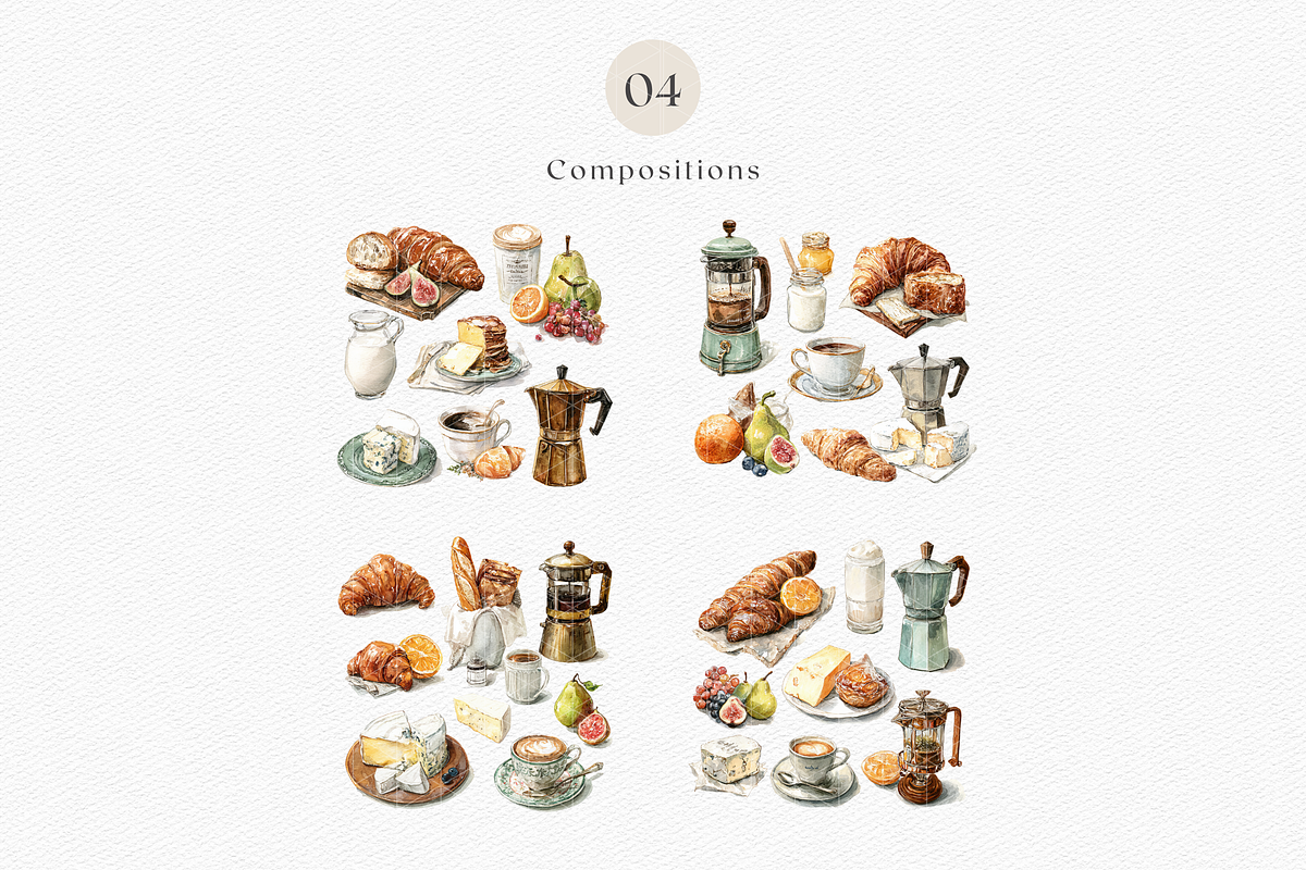 Watercolor French Breakfast Clipart, a Decorative Illustration by ThaismotaCreativeCo (Photo 5 of 12)