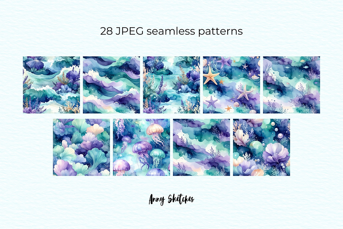 Mermaidcore Seamless Patterns, a Pattern Graphic by Anna Design Studio (Photo 4 of 7)