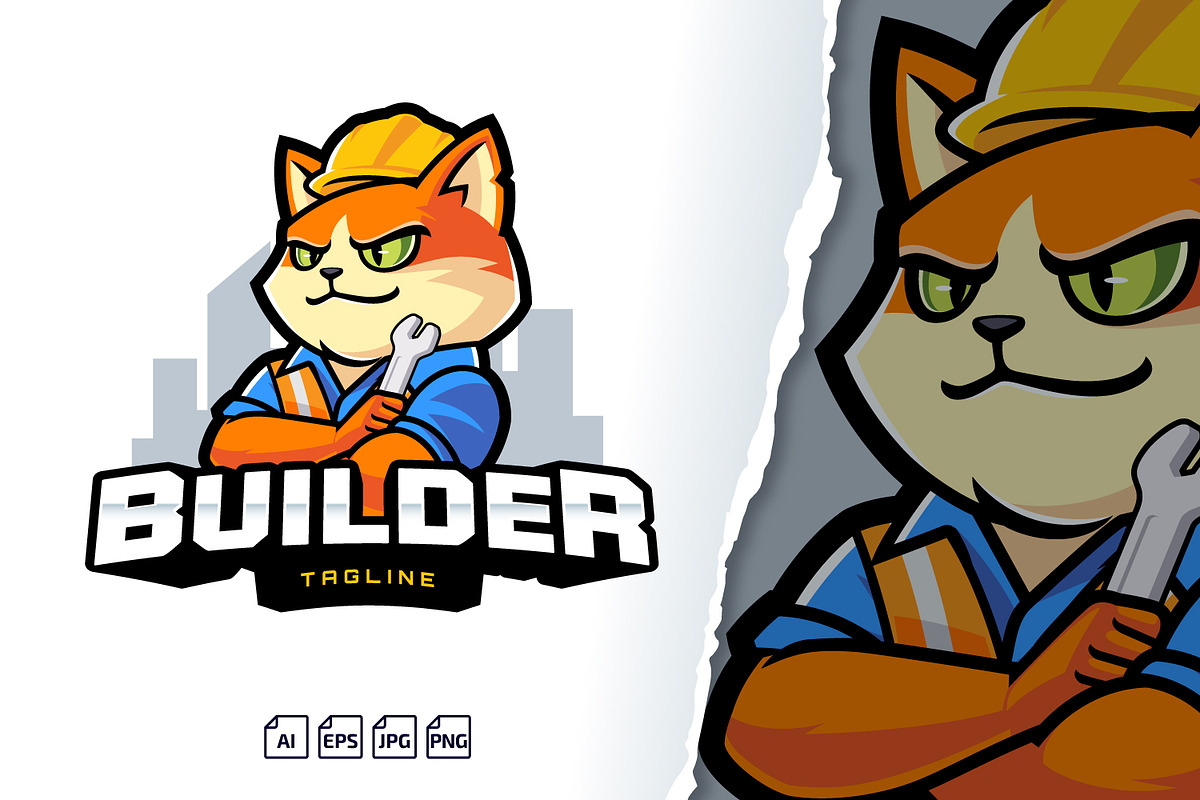 Builder Contractor Cat Logo Mascot, a Branding & Logo Template by tkzgraphic