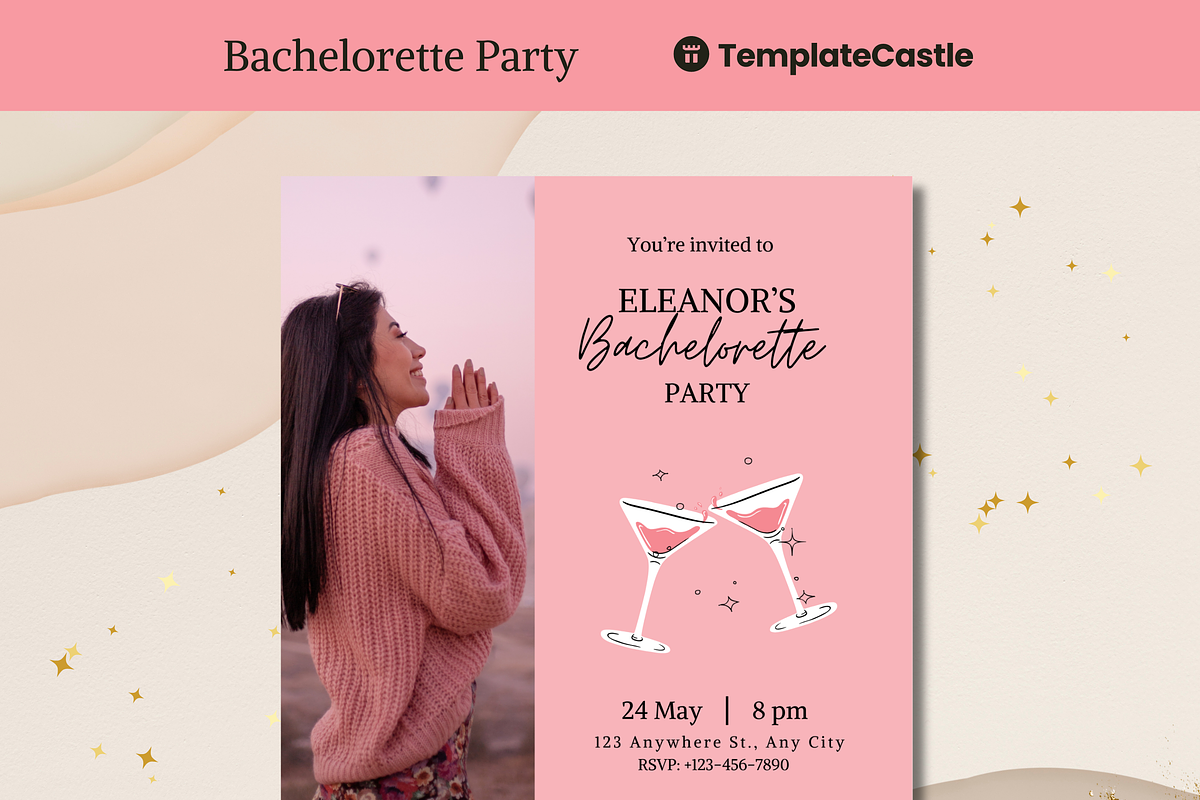 Bachelorette Party Canva Invitation, a Design Template by TemplateCastleStore (Photo 1 of 2)