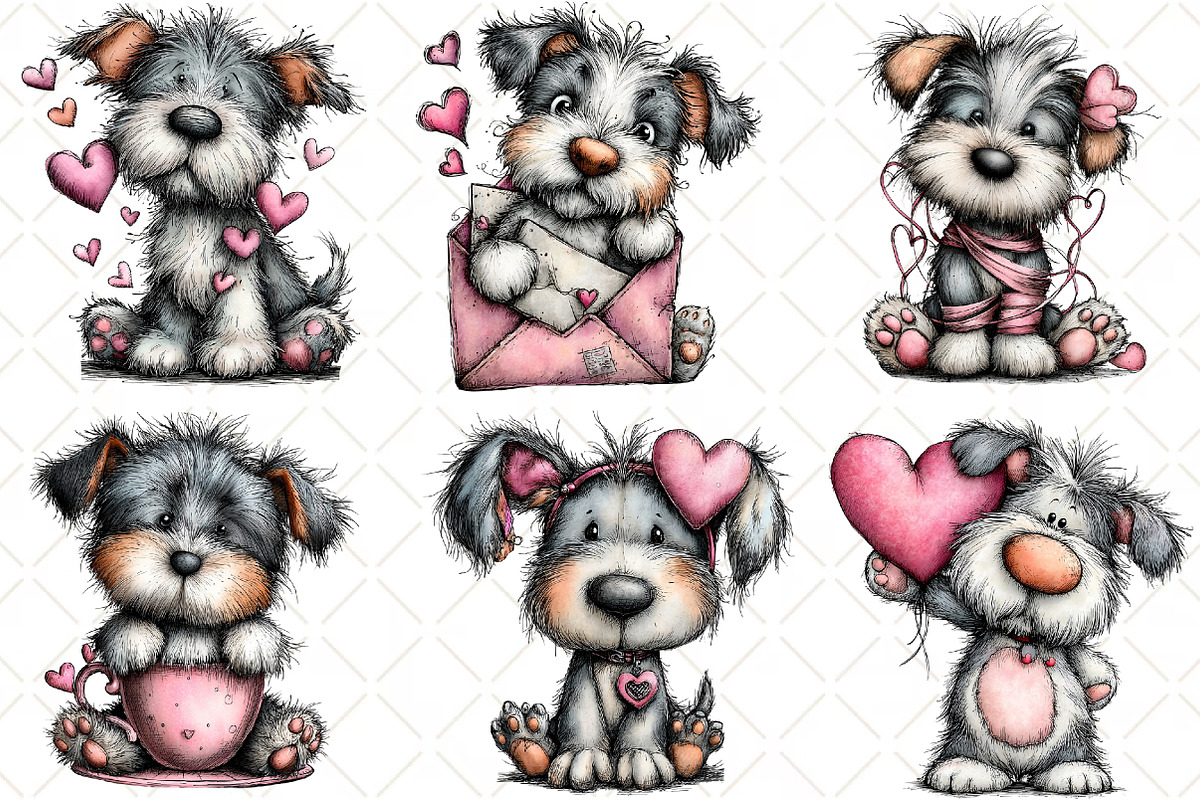 Whimsical Valentine Dog Clipart, an Illustration by Black Bird Studio (Photo 3 of 6)