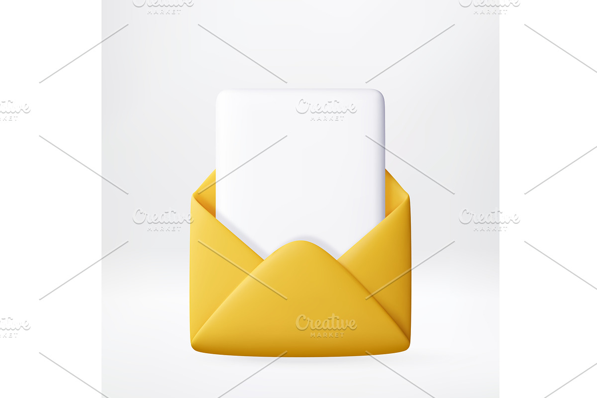 3D yellow open envelope with white, an Illustration by Abscent