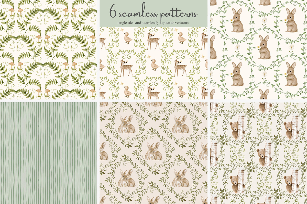 woodland charm seamless pattern set, a Pattern Graphic by Patishop Art (Photo 2 of 10)