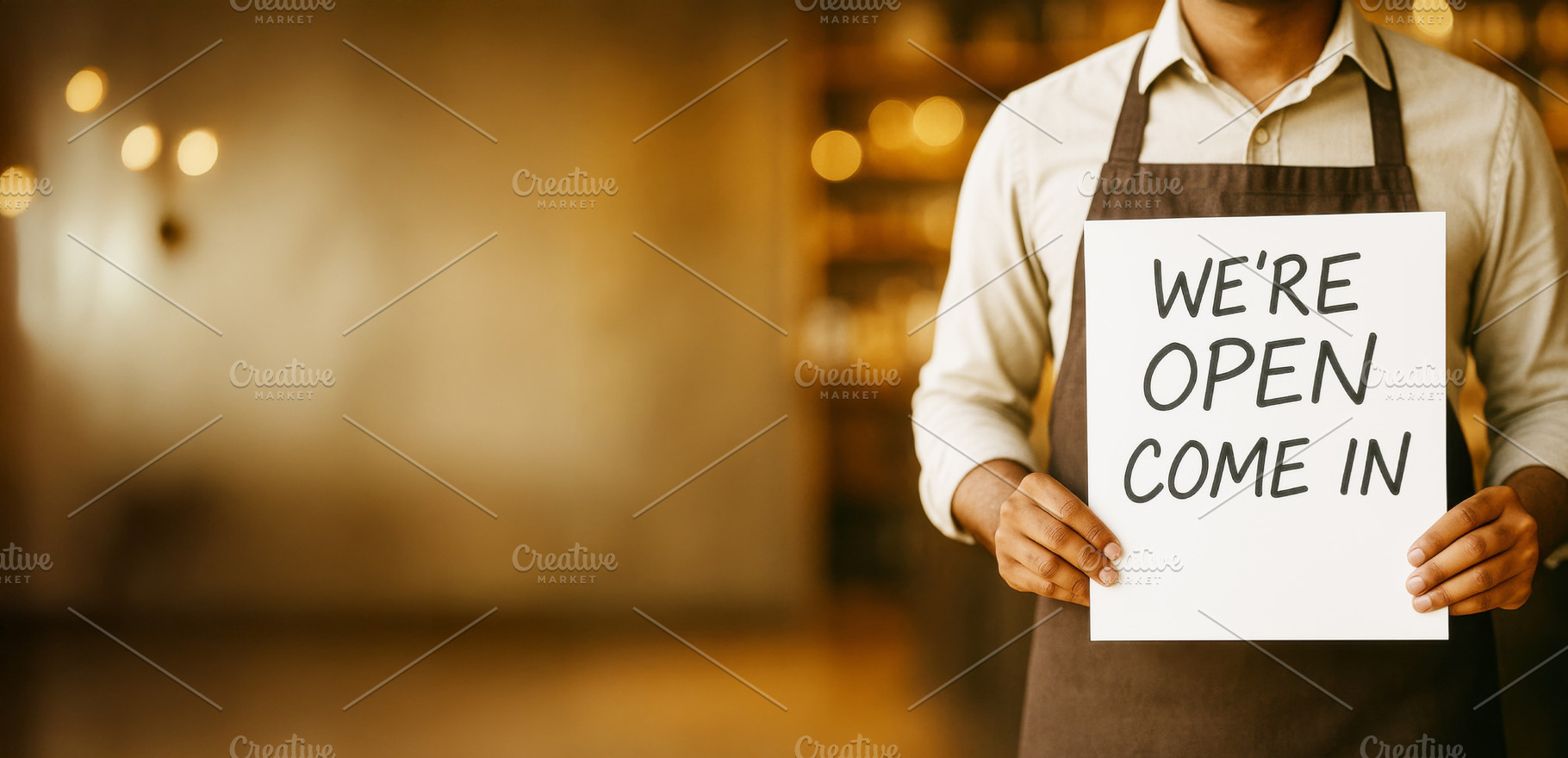 Small business owner holding open si, a Photo by Dvoevnore photos