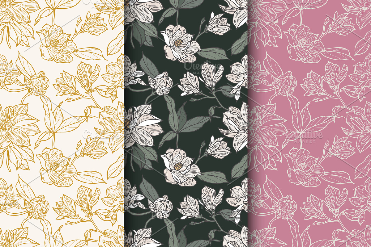 Magnolia flowers seamless pattern, a Pattern Graphic by oxygen_8 (Photo 6 of 6)