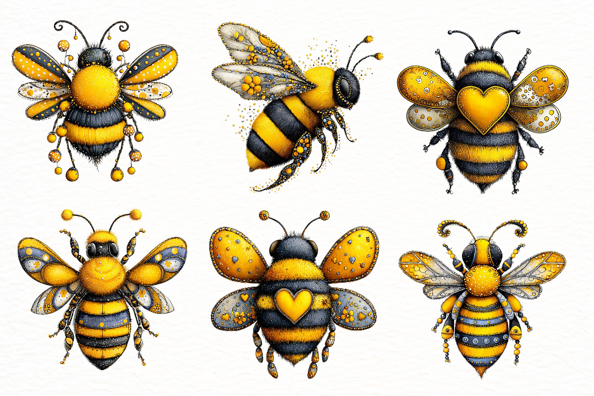 Whimsical Summer Bee clipart, an Illustration by Designworld (Photo 4 of 8)