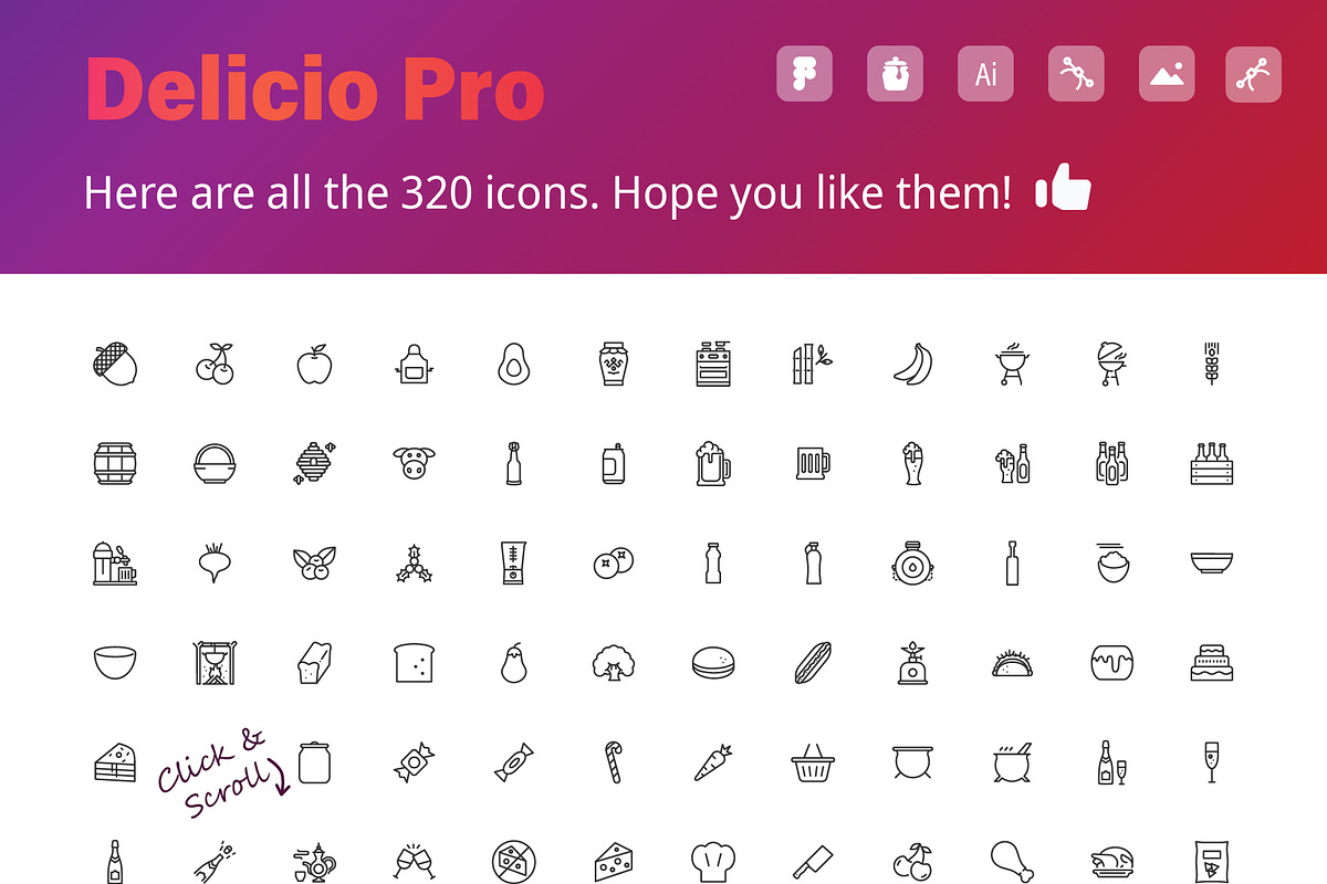 Delicio Pro - Food icons, an Outline Icon by Amogh Design (Photo 7 of 11)