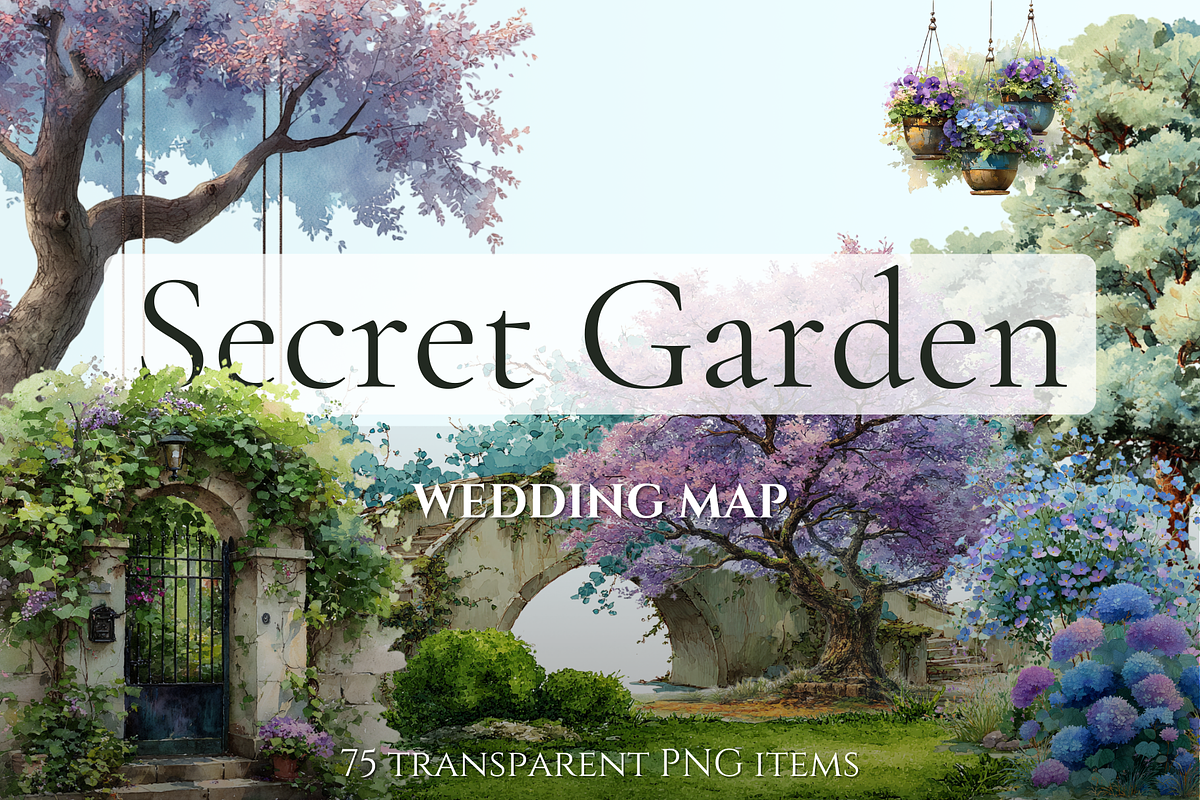 Secret Garden Wedding Map Elements, an Illustration by Loony Dream Designs (Photo 1 of 8)