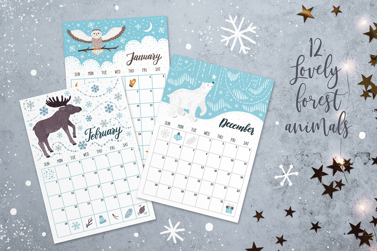 2022 calendar planner with animals, a Stationery Template by MagicForestory (Photo 5 of 8)