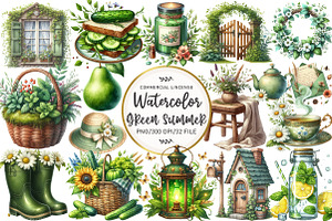 Green Summer Cottagecore Clipart, an Illustration by OK Design
