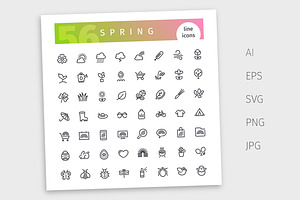 Spring Line Icons Set