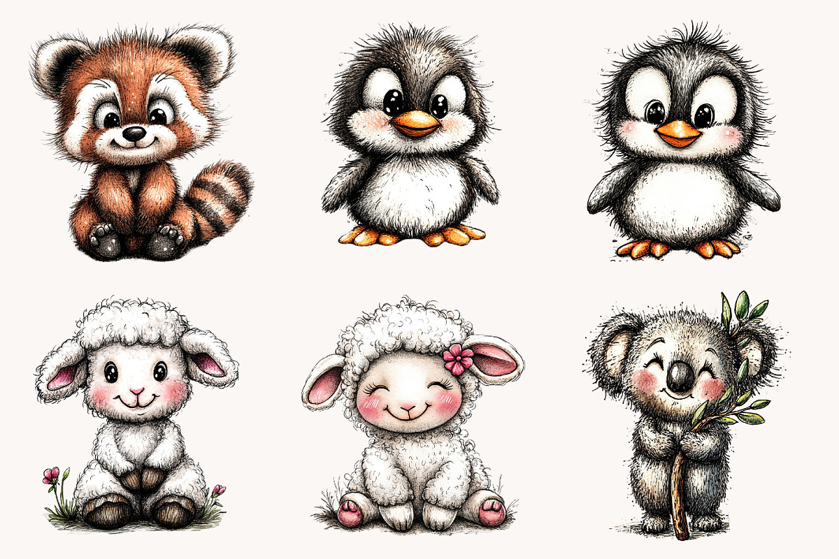 Watercolor Baby Animals Clipart, a Seasonal Illustration by Designworld (Photo 3 of 8)