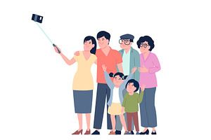 Happy family selfie. Children with, a Person Illustration by LadadikArt
