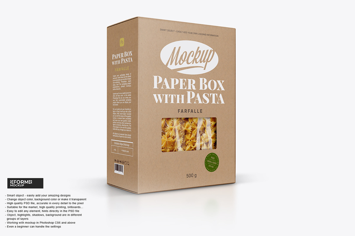 Kraft Box with Pasta Mockup, a Packaging Mockup by Reformer Mockup (Photo 3 of 4)