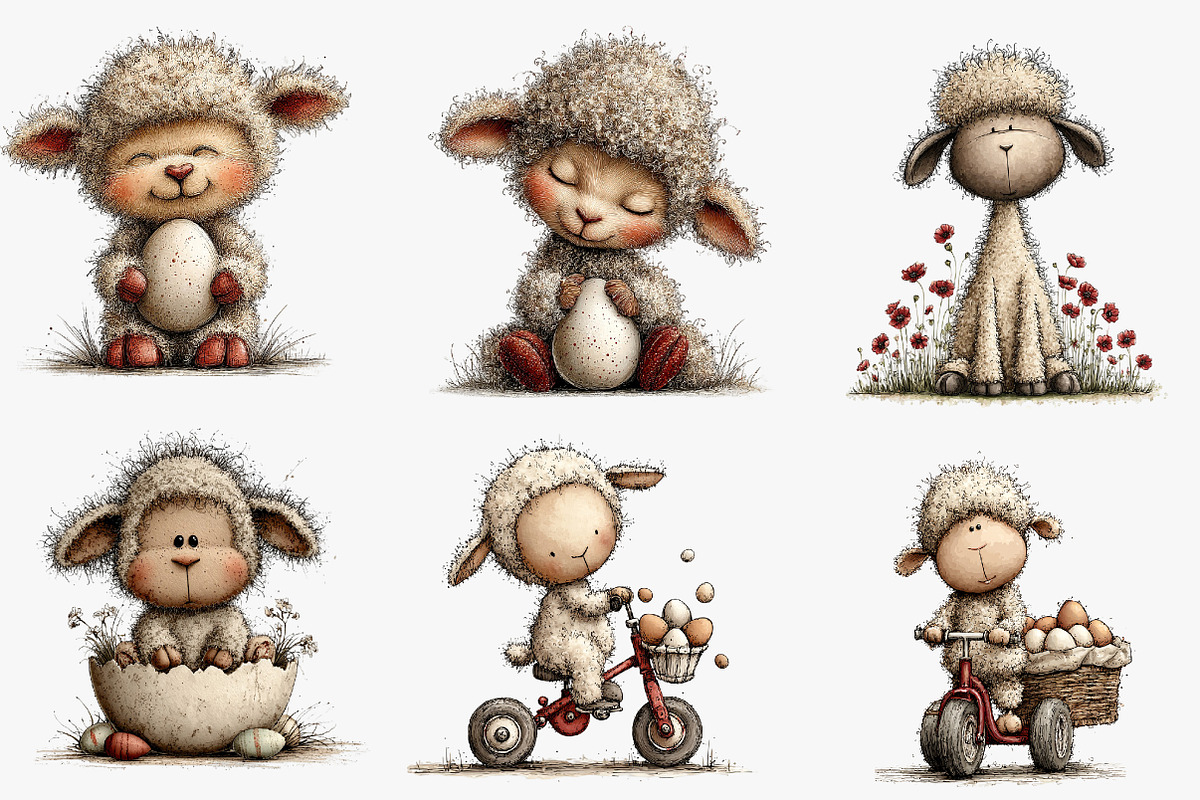 Easter Lamb Whimsical Clipart, an Illustration by CreationArt (Photo 4 of 7)