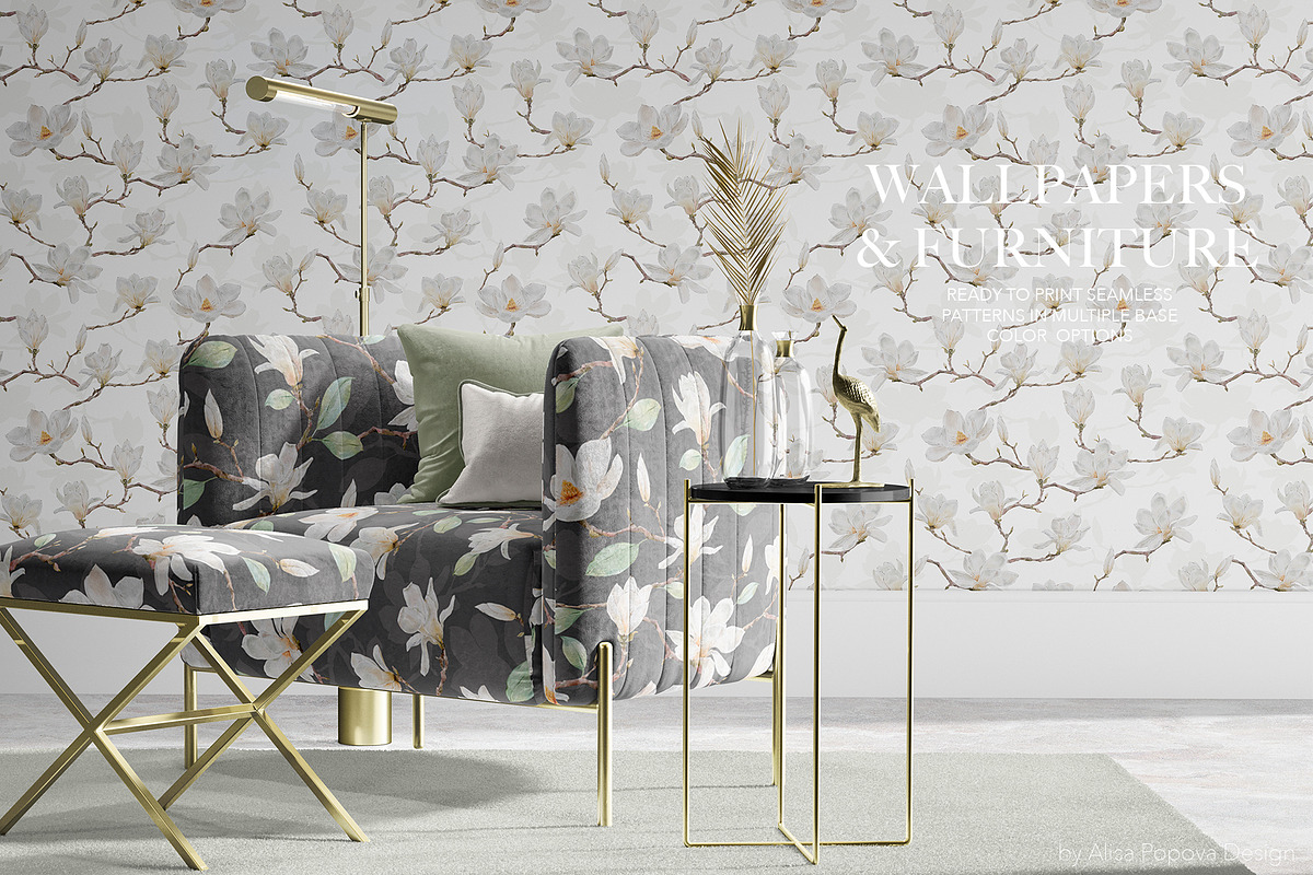 Watercolor White Magnolia Mijelo, a Pattern Graphic by Alisa Fimen Design (Photo 2 of 12)