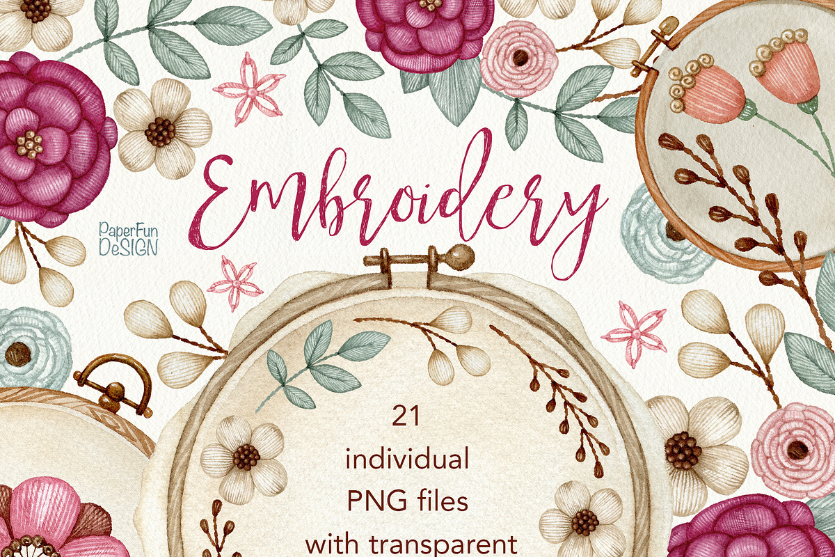 Watercolor embroidery clipart., an Illustration by Mary (Photo 1 of 5)