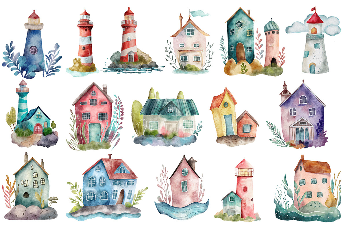 Seaside houses  and  lighthouses, an Object Illustration by Evgeniia (Photo 2 of 5)