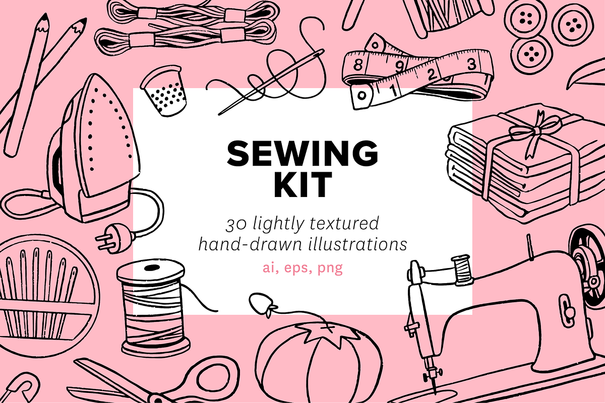 Hand Drawn Sewing Kit Illustrations, an Illustration by rabeccky (Photo 1 of 7)