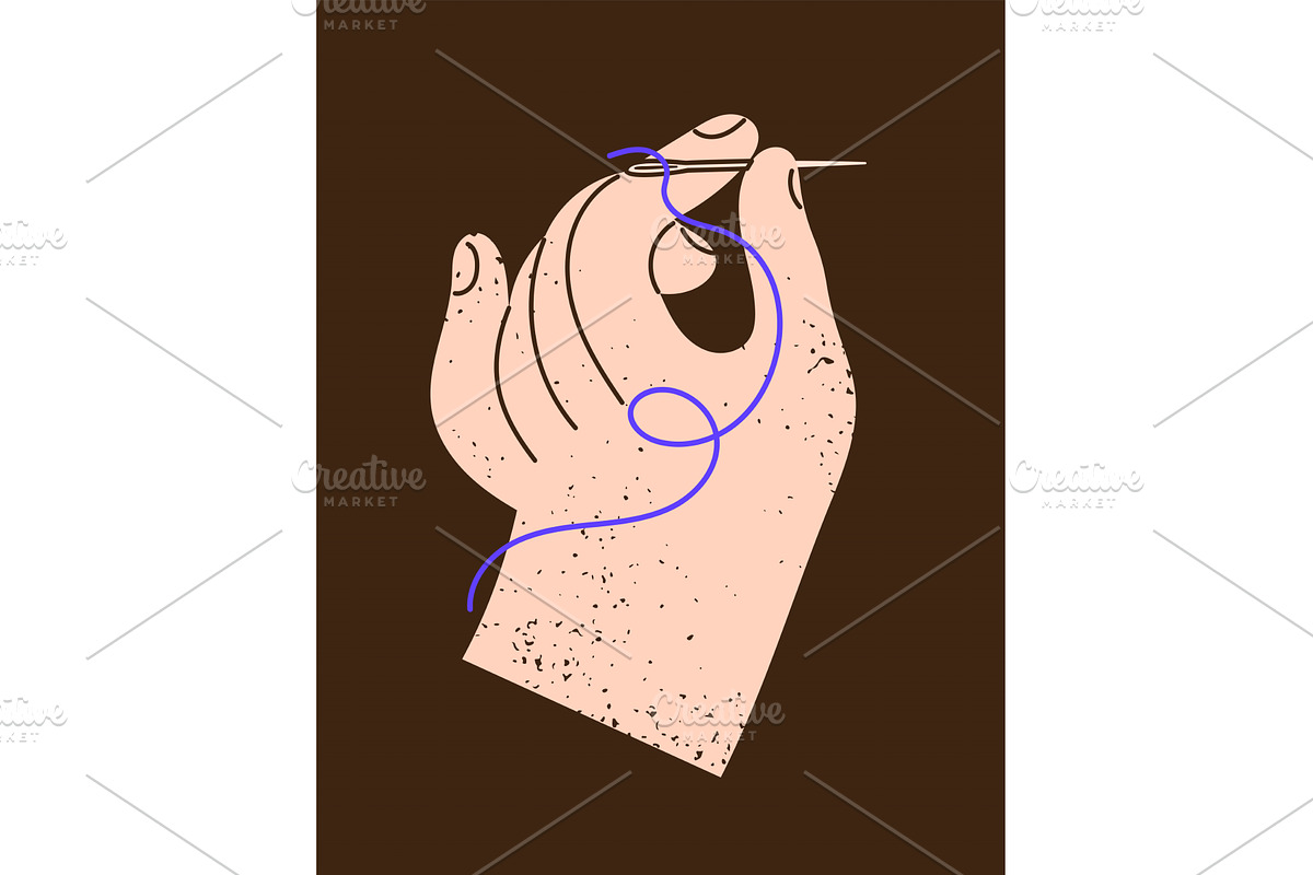 Hand holds the needle and thread and, an Object Illustration by undrey