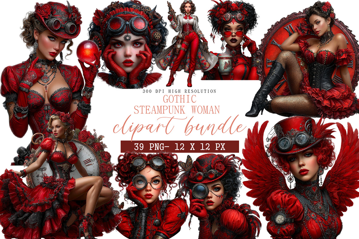 Gothic Steampunk Woman Clipart, an Illustration by DreamArtGraphic (Photo 1 of 4)