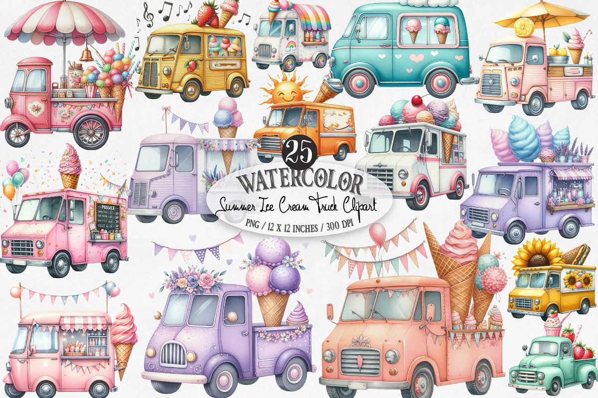 Summer Ice Cream Truck Clipart, an Illustration by Designking (Photo 1 of 4)