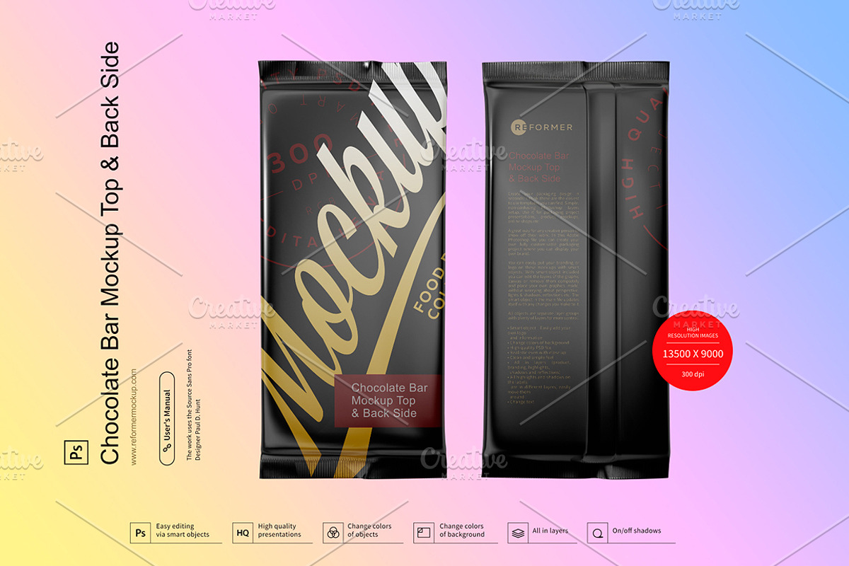 Chocolate Bar Mockup Top & Back Side, a Packaging Mockup by Reformer Mockup (Photo 5 of 6)